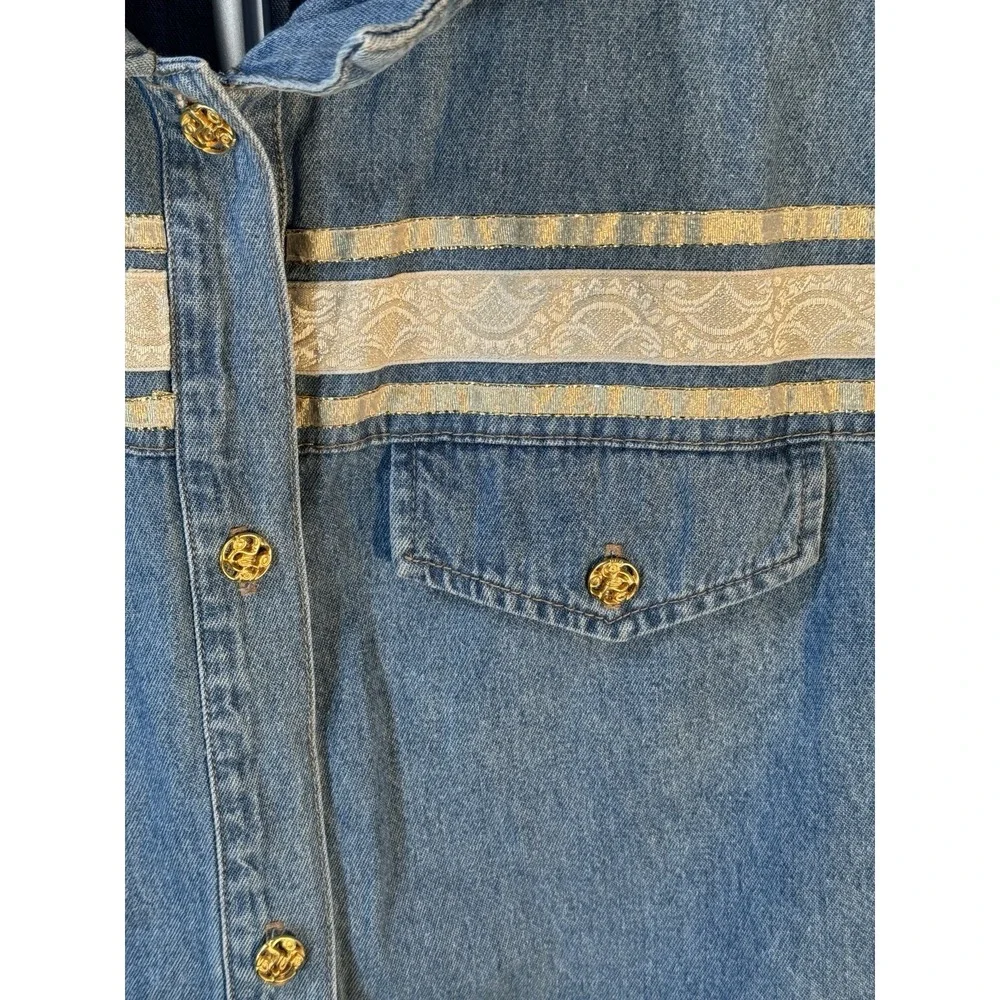 Vintage Saint Germain Denim Vest Womens 2X Made USA Gold Button Western Boho 90s